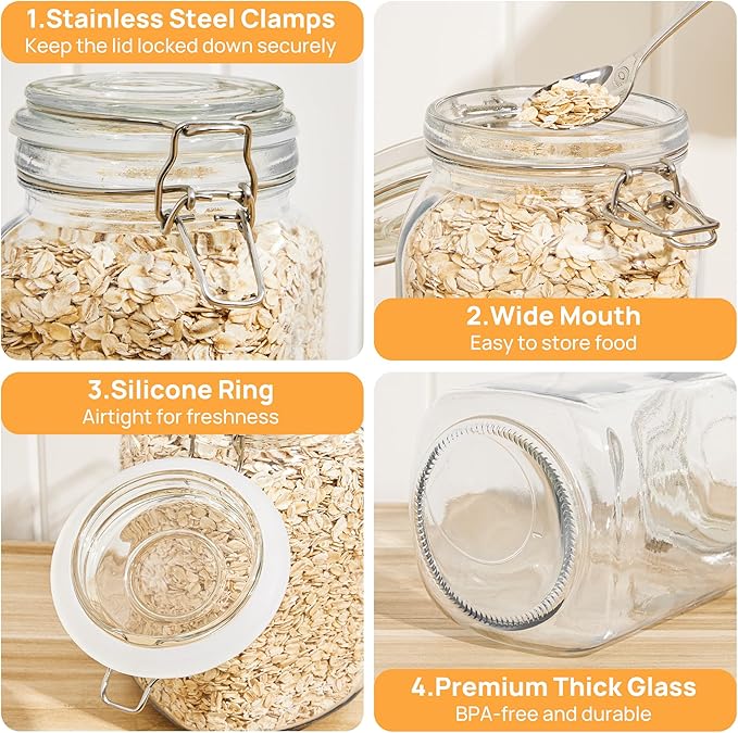 CHEFSTORY 50oz Airtight Glass Jars with Lids, 3 PCS Food Storage Canister for Kitchen & Pantry Organization