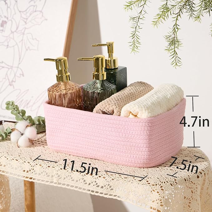 MiniArk Small Storage Baskets for Organizing | Closet Organizer Bins | Shelf Toy Basket | Woven Rope Baskets | Cube Decorative Box | Shallow Basket