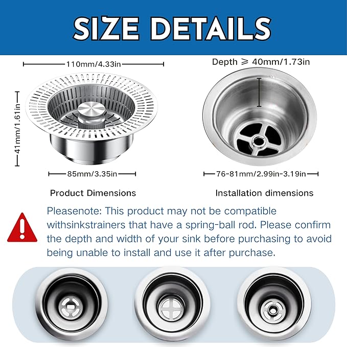 Kitchen Sink Stopper and Drain Strainer, Universal Kitchen Sink Drain Stopper Combo