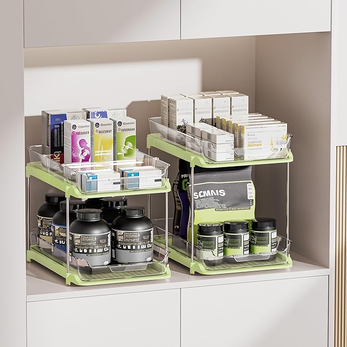 Delamu 2-Tier Multi-Purpose Bathroom Under Sink Organizers and Storage, Stackable Kitchen Pantry Organization