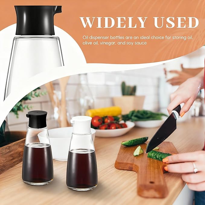 2 Pcs 9.6 oz Cruet Dispenser for Olive Oil Vinegar Soy Sauce Dispenser Bottle Glass Soy Sauce Container Oil Bottle for Kitchen Cooking Barbecue (Black, White)
