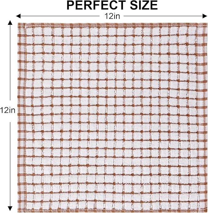 Kitinjoy Cotton 8 Pack Terry Kitchen Dish Cloths, 12 x 12 Inches Super Soft and Absorbent Dish Rags, Quick Drying Dish Towels for Washing Dishes, Mix Colour