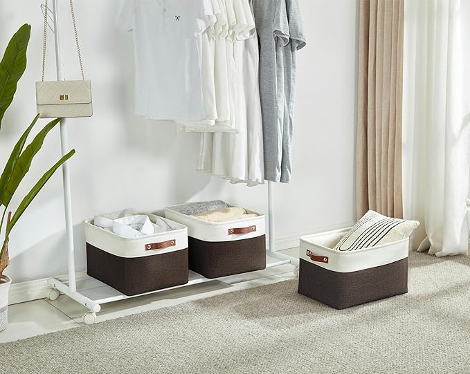 Storage Bins, Brown & White, 3 Pack