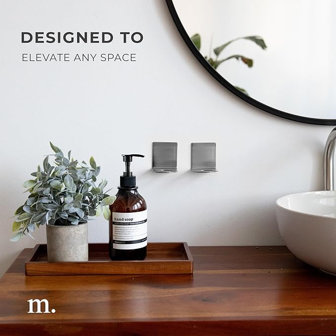 MAISONOVO Adhesive Soap Holder | Shampoo Bottle Holder Set of 2 - Silver | Soap Bottle Holder | Wall Mounted Soap Holder | Soap Dispenser Holder