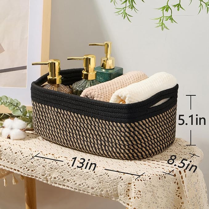 Small Storage Baskets for Organizing, Closet Organizer Bins, 4 Packs Black Brown
