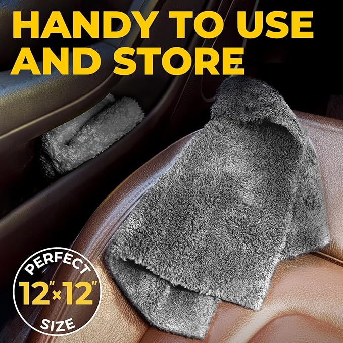 Super Soft Microfiber Towels for Cars - Edgeless - 6pk (12”x12”) - Premium Scratch-Free Towel - Great for Drying, Detailing, Polishing, Buffing - Ultra Absorbent Microfiber Cleaning Cloths for Car