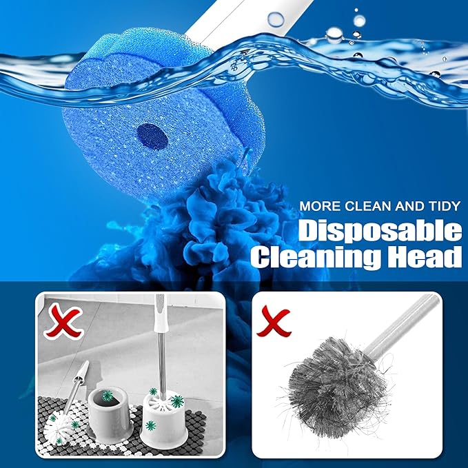 JEHONN Disposable Toilet Brush with Tweezers, Toilet Bowl Wand Holder Set with 42 Cleaner Refills, Bathroom Cleaning System for Sink Bathtub Wash Basin (White Orange)