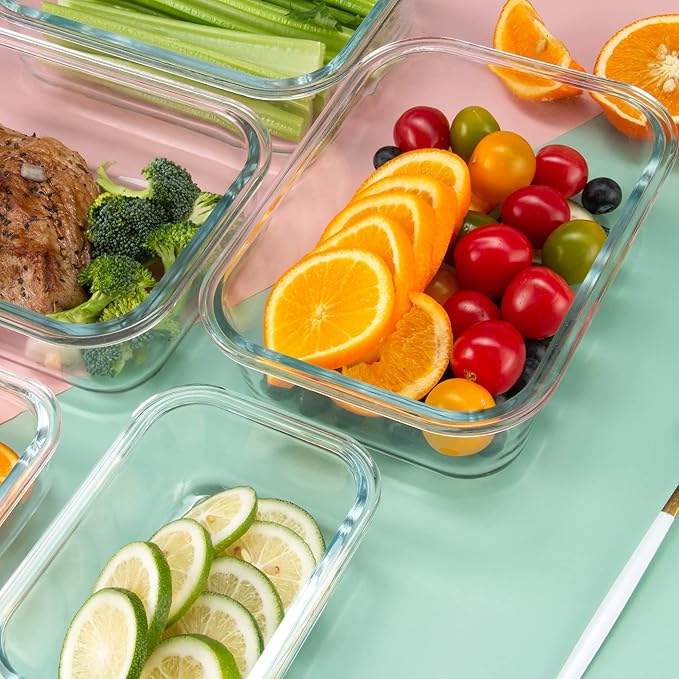 FAWLES 12 Pack Glass Meal Prep Containers with Airtight Lids, Leak-Proof Food Storage Containers, Dishwasher/Microwave/Oven/Freezer Safe Glass Containers for Lunch, Leftovers, to Go (Blue)