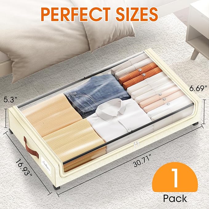 SpaceHacks Under Bed Storage (1 Pack) - Large Capacity Rolling Storage for Clothes & Blankets