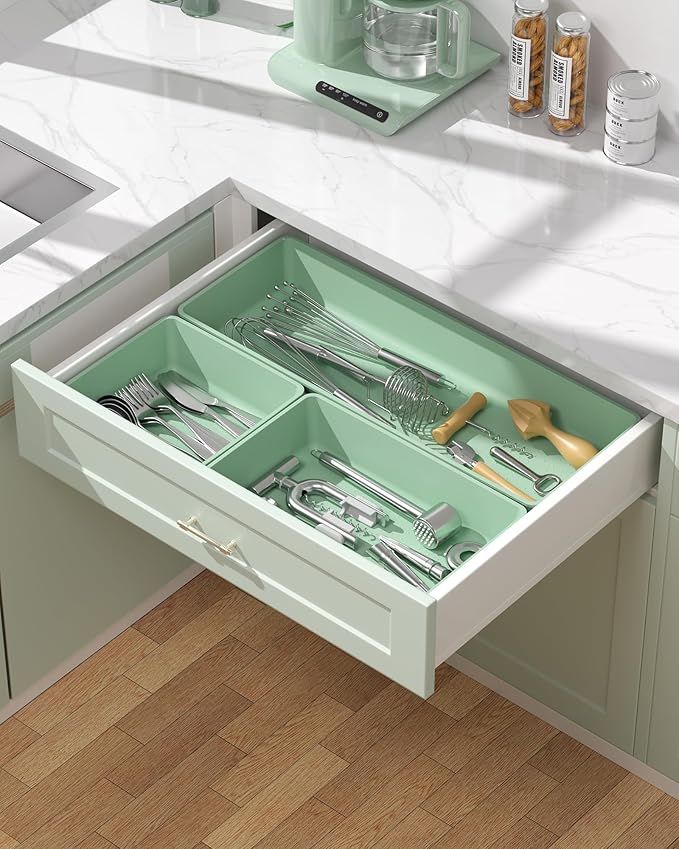 10 Pack Large Size Plastic Drawer Organizers Set, Green