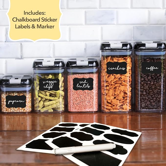 Simply Gourmet Airtight Food Storage Containers with Lids – 6 Piece Slim Kitchen Pantry Organization Set, 5 Cup Capacity, BPA-Free Clear Plastic