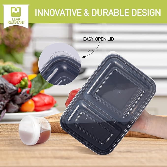 LISI 100-Piece Meal Prep Containers, 33oz Large Food Storage Containers with lids with 1, 2, 3-Compartment, Freezer Safe To-Go/Take-Out Boxes
