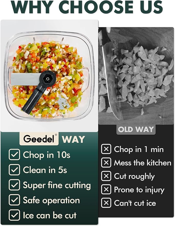 Manual Food Processor Vegetable Cutter, Geedel Pull Chopper with String, Food Chopper Vegetable Cutter for Veggies, Fruits, Salad, Onion, Nuts, etc, 2 Cup(500ml), Black