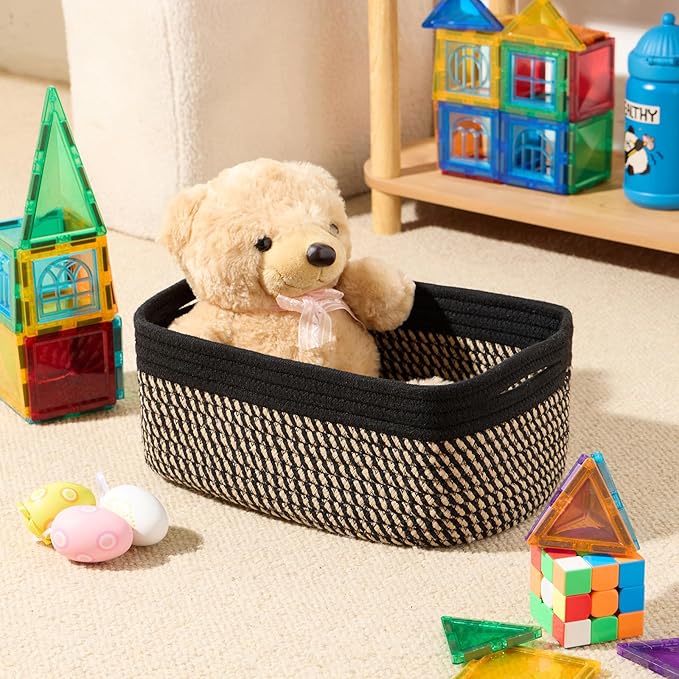 Small Storage Baskets for Organizing, Closet Organizer Bins, 4 Packs Black Brown