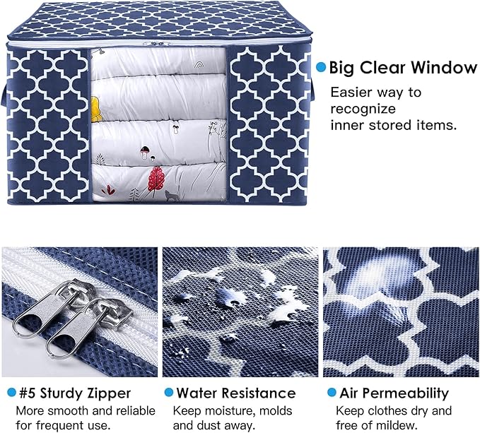 WISELIFE Storage Bags, Large Blanket Clothes Organization and Storage Containers for Bedding, Comforters, Foldable Organizer with Reinforced Handle