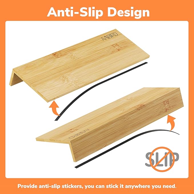 AMBIRD Bamboo Spice Drawer Organizer with Non-slip Mat,4 Tier - 2 Set Jar Spice Rack Tray From 9.5''to 19'', Seasoning Organizer for Kitchen,Cabinet