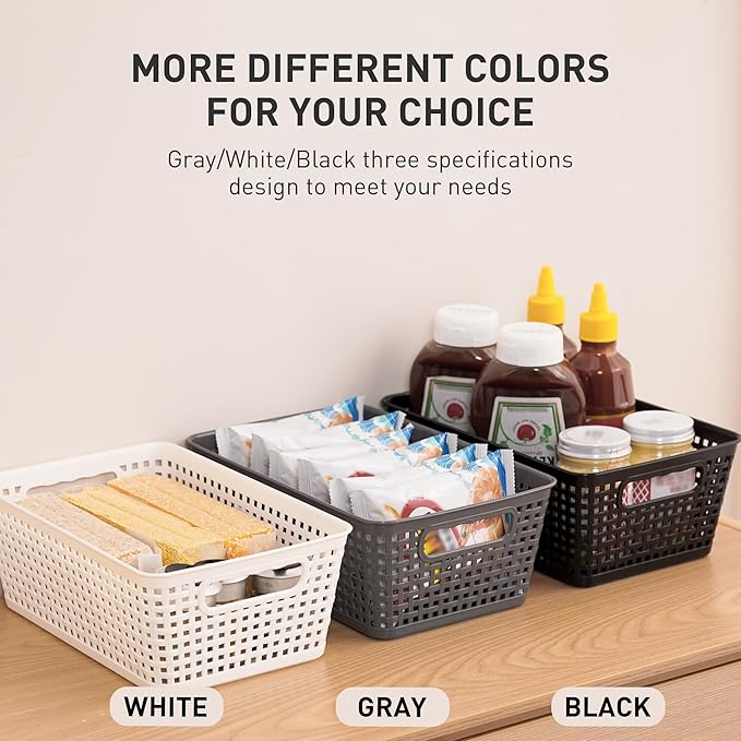 Plastic Storage Baskets With Lid, Storage Bins for Organizing, Stackable Decorative Containers for Shelves Drawers Desktop Closet Playroom Classroom Office, 6 Pack-Grey