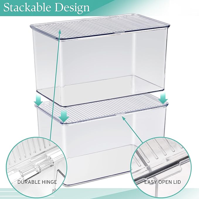 Sorbus Durable Plastic Storage Bins with Lids- Stackable Refrigerator Organizer Bins- MultiPurpose & Versatile- Lightweight Pantry Organizer- Perfect Cabinet Organizers and Storage for Kitchen- 2 Pack