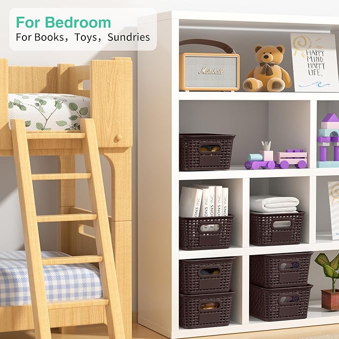 8-Pack Brown Plastic Storage Baskets with Lids, Label Organizers