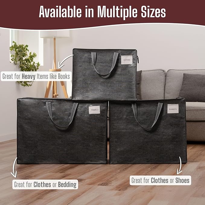 VENO 4 Pack Heavy Duty Moving Bags, Storage Bags, Packing Supplies, Top Zipper, Storage Totes for Camping, Clothes, Bedding, Comforters, Pillows (22 Gallon Dark Gray, 4 Pack)
