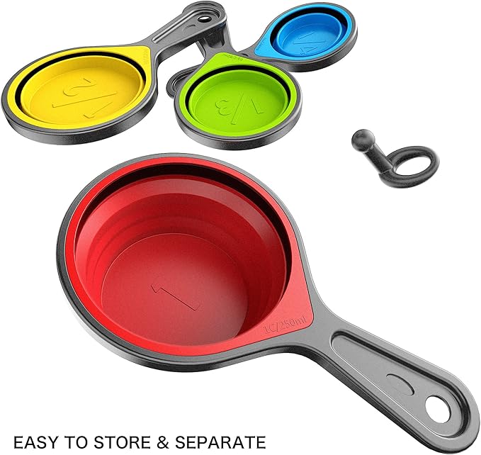 Kaptron Tools Spoons and Collapsible Measuring Cups Set 8 Pieces, Multiple Sizes, Multicolor