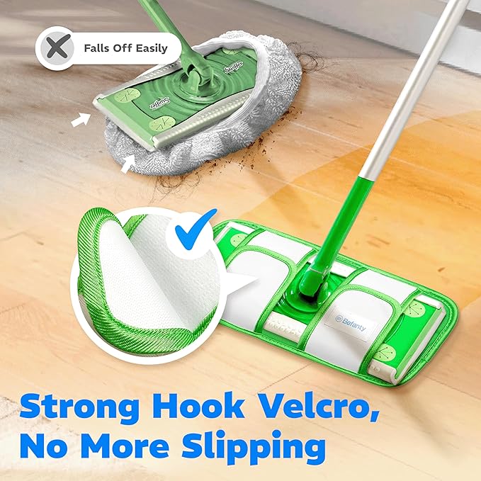 2 Pack Reusable Microfiber Mop Pads, Compatible with Swiffer Sweeper, Machine Washable Cloths, Refills for All Floor Cleaning, Hook and Loop, Wet Dry - 10"- 12"