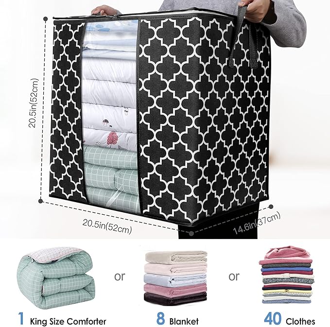 Storage Bags [3 Pack/100L] Large Blanket Clothes Organization and Storage, Black