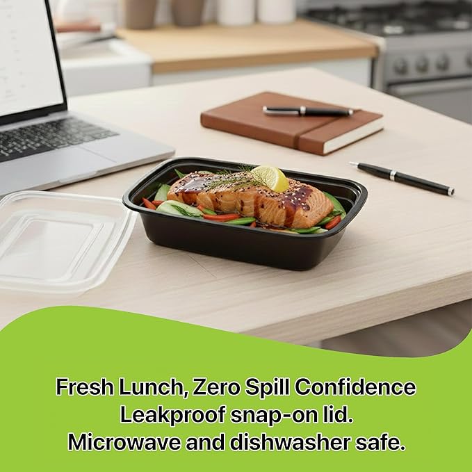Meal Prep Containers [50 Set] x [24 oz] with Lids, 1 compartment, Stackable, Reusable, Leakproof, Food Safe, Microwave, Freezer & Dishwasher Safe for Food Prep Storage Bento (50 Set, 24 oz)