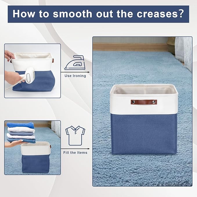 13x13 Cube Storage Bins, Collapsible Fabric Storage Box, NavyBlue&White