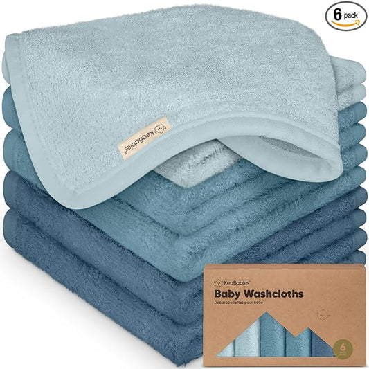 6-Pack Baby Washcloths – Soft Absorbent Viscose from Bamboo Washcloths for Face, Body, Baby Towels for Newborn, Kids, Toddlers, Infant, Gentle on Sensitive Skin, 10x10 Reusable Face Towels (Depths)