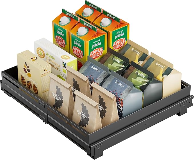 Pull Out Cabinet Organizer, Expandable Width 13"-22", Heavy Duty Metal Slide Out Drawers for Cabinets, Expandable Cabinet Pull Out Shelves for Kitchen, Pantry, Bathroom, Black