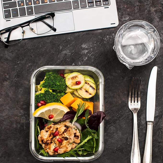 Bayco 10 Pack Glass Meal Prep Containers, Glass Food Storage Containers with Lids, Airtight Lunch Bento Boxes, BPA-Free & Leak Proof
