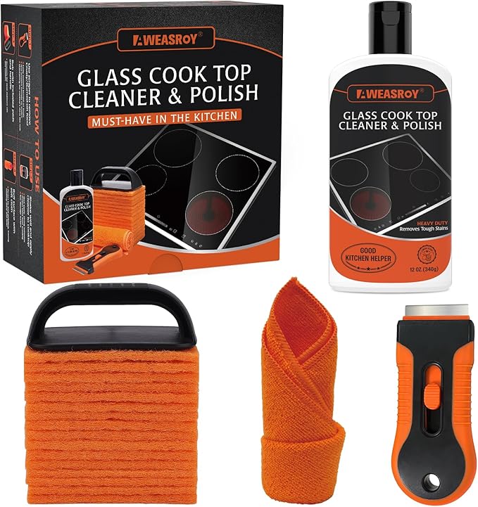 AWEASROY 20pcs Glass Stove Top Cleaner Kit - 12 oz Cooktop Cleaner Polish, Non-Abrasive No Scratch, Removes Tough Stains, Includes Scrubbing Pad