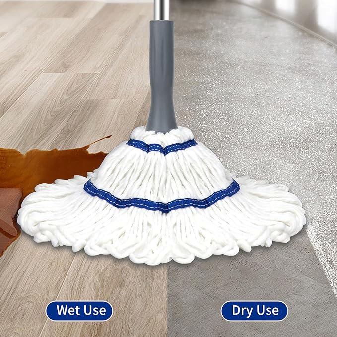 Silkyhose Self-Wringing Twist Mop Cotton Rotating Dry & Wet Mops with 2 Reusable Heads for Floor Cleaning Kitchen Bathroom Hardwood Vinyl Tile Laminate Household Office (White Style 2)