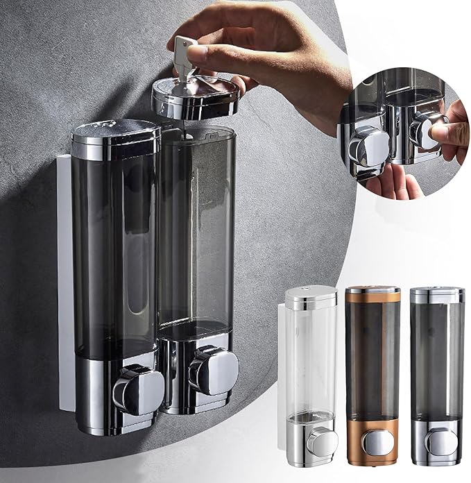 Soap Dispensers 300ML ABS Plastic Drill Free with A dhesive or Wall Mount with Screws Liquid Hand Soap Dispenser for Bathroom or Kitchen (White)