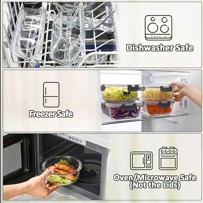 M MCIRCO 24-Piece Glass Food Storage Containers with Upgraded Snap Locking Lids,Glass Meal Prep Containers Set - Airtight Lunch Containers, Microwave