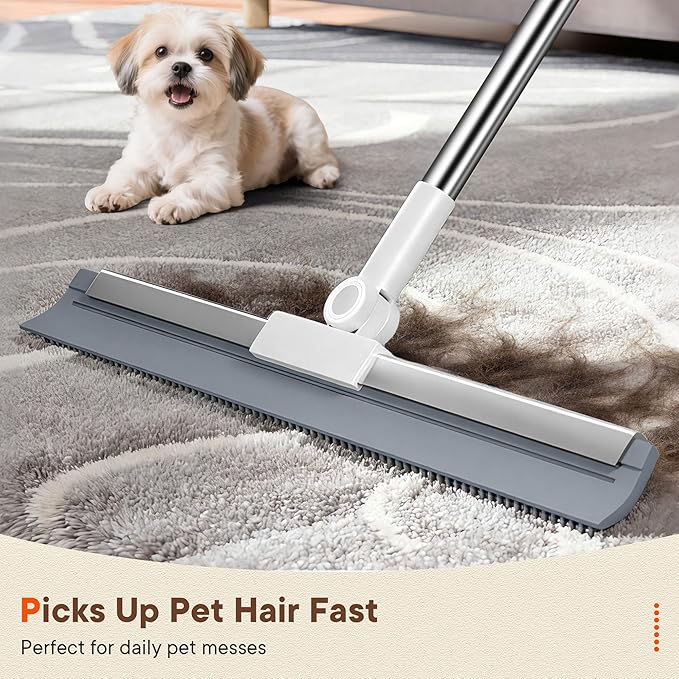 Floor Squeegee for Concrete Floors, 180° Rotating Silicone Broom, Squeegee for Floor with Long Handle and Dual-Sided Blade Design