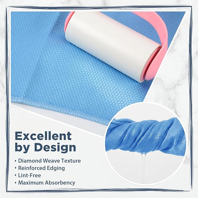 SINLAND Microfiber Glass Cleaning Cloth, 6PK, Lint Free Cleaning Cloths for Window, Car Windows, Mirrors, and Stainless Steel, Glass and Window Cleaner 16x16 Inch