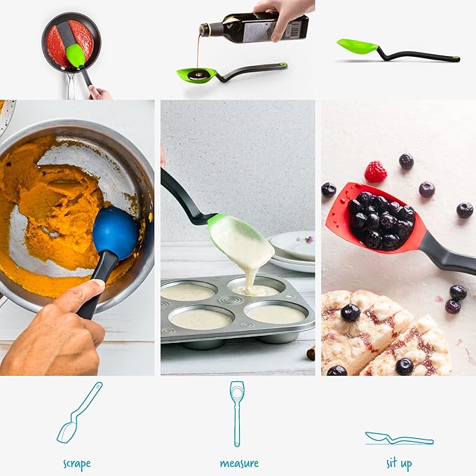 Dreamfarm Supoon Non-Stick Sit-Up Silicone Scraping, Serving, Cooking Spoon Measures 5ml Tsp & 15ml Tbsp - 11" Green