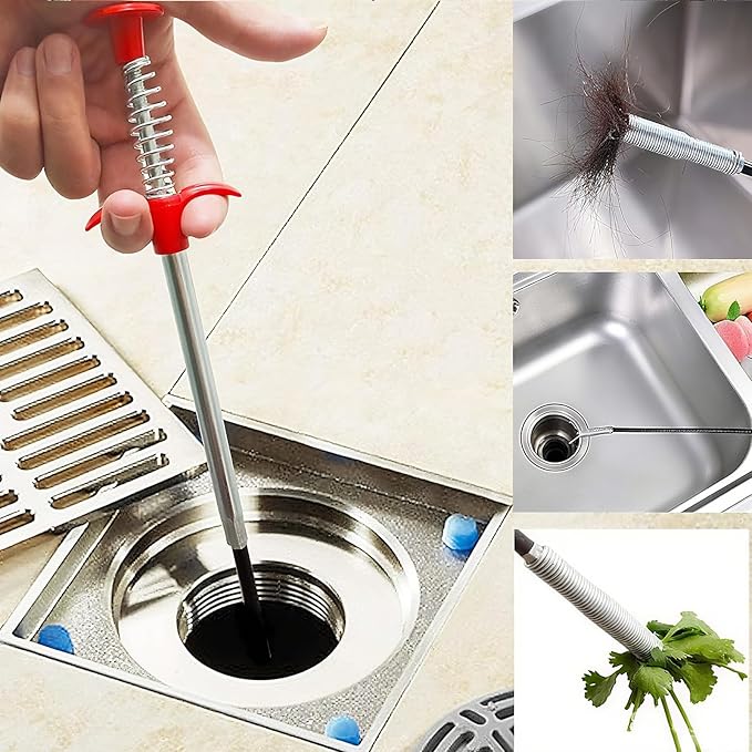 Drain Snake, 79In Flexible Double Ended Hair Clog Remover Brush with Nylon Bristles for Shower Sink Drain Cleaning, 4-Pack Tool Set