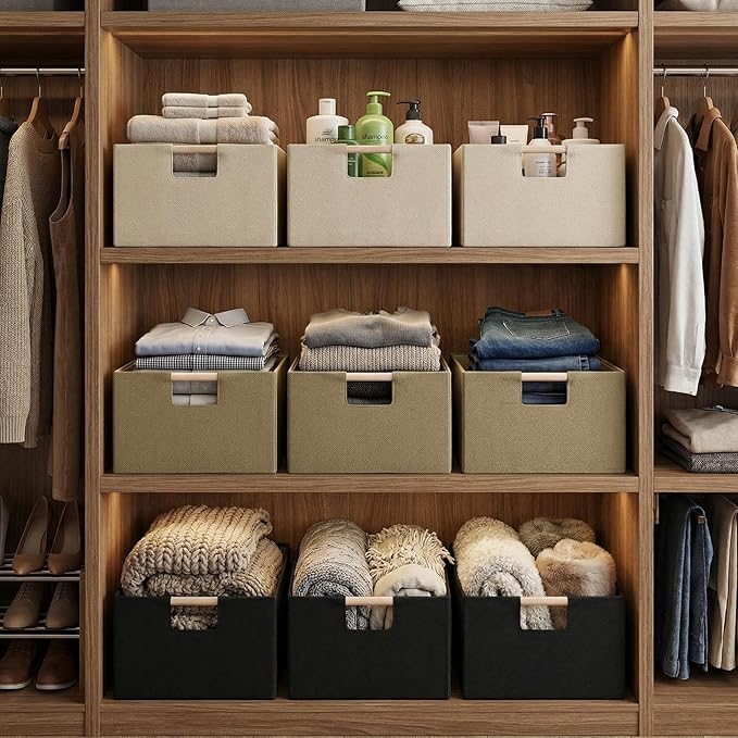 Foldable Fabric Storage Basket for Shelves, Blcak