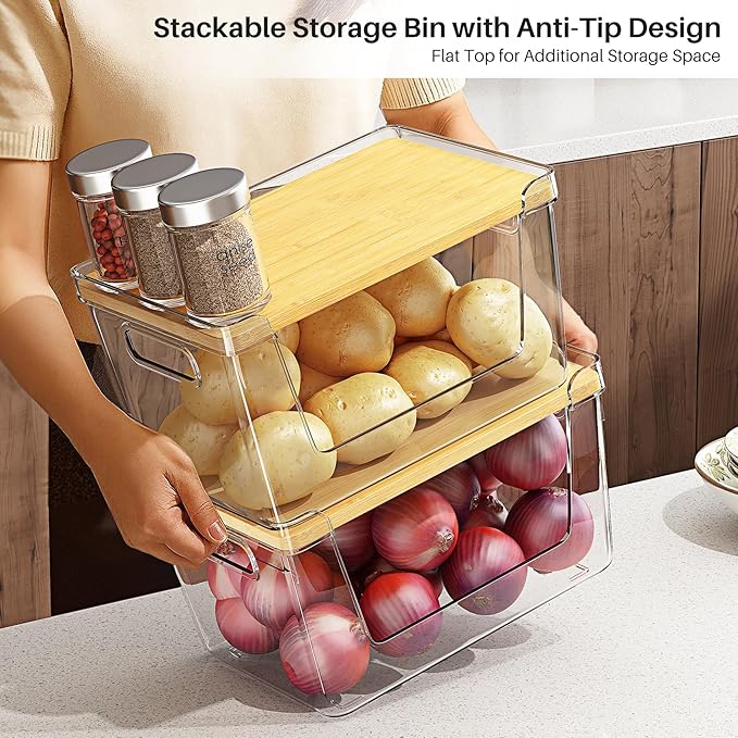3 Set Pantry Organizer and Stackable Storage Kitchen,Sturdy and Durable Storage Basket for Potato, Onion, Garlic, Fruit, Vegetable, Produce