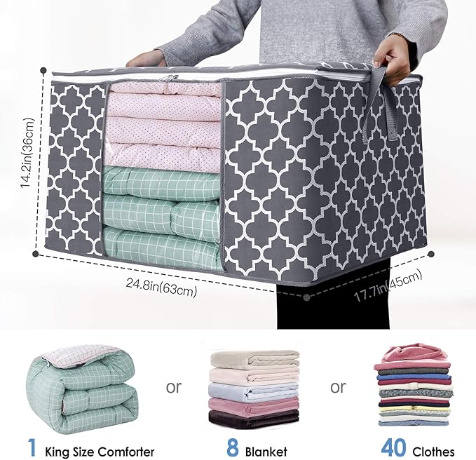 WISELIFE Storage Bags, Large Blanket Clothes Organization and Storage Containers for Bedding, Comforters, Foldable Organizer with Reinforced Handle