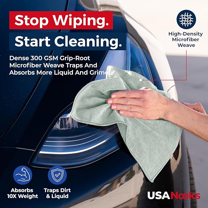 USANOOKS Microfiber Cleaning Cloth - Sea Green - 8Pcs (12.5x12.5 inch) High Performance - 1200 Washes