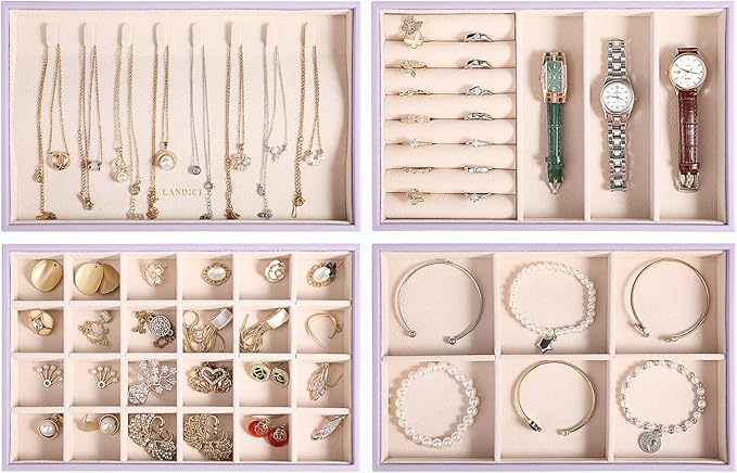 Stackable Jewelry Organizer Trays 4 Set, Lavender
