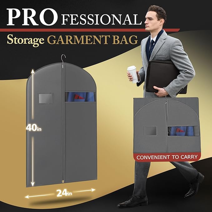 5 Pack 40-inch Suit Bag Garment Bag for Travel and Storage, Gray