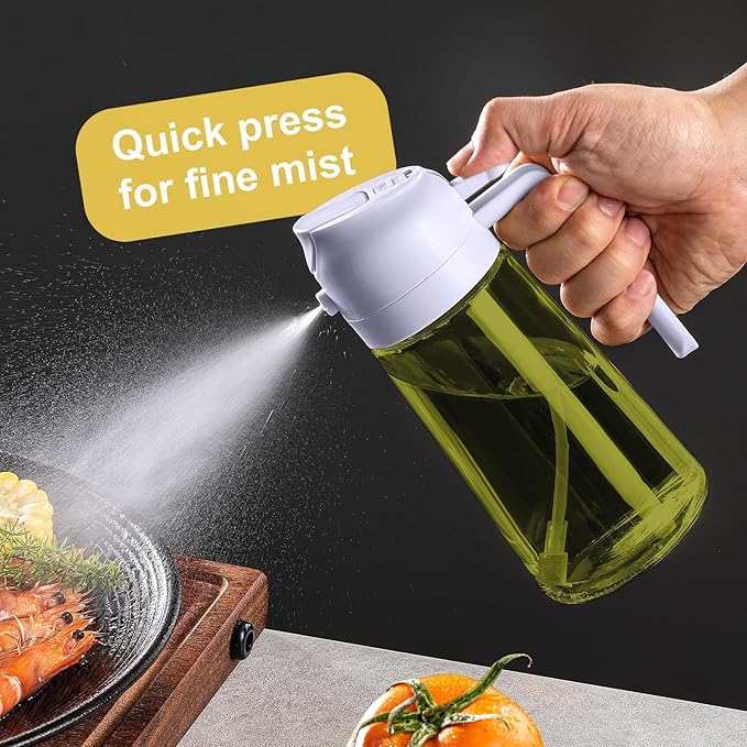 CXINYI - 16oz/470ml Olive Oil Dispenser for Kitchen with Stickers - 2 in 1 Olive Oil Sprayer for Cooking, Air Fryer, and Salad, Black&Purple (Light-Proof Kitchen Gadget)