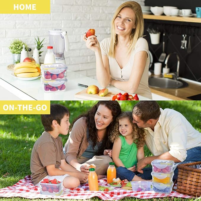 KIGI Small Plastic Food Storage Container for Snack, Lunch & Meal Prep, BPA-Free, Airtight lids, Rectangular Leak-Proof Mini Bento box