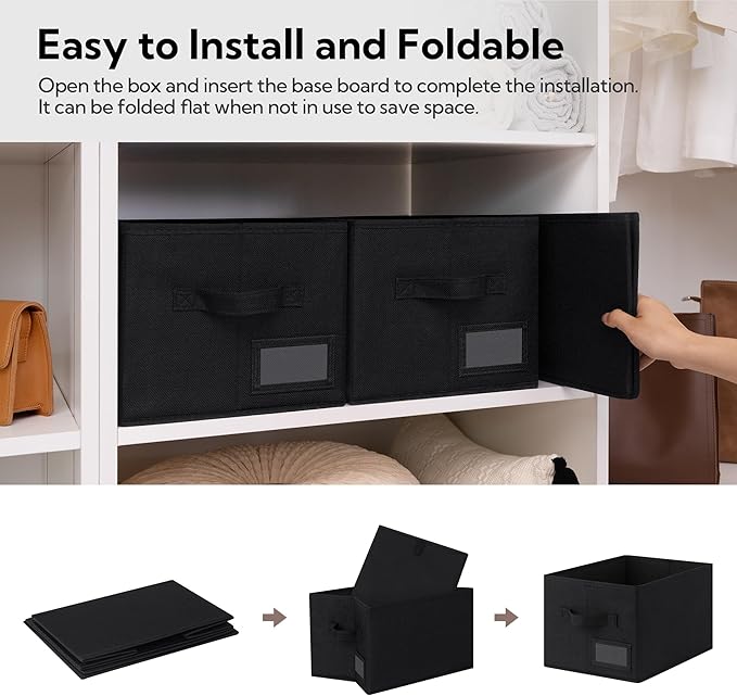 GRANNY SAYS Shelf Storage Bins, Fabric Storage Baskets for Closet and Clothes, Collapsible Storage Boxes with Handles, Decorative Storage Containers for Bedroom, Black, Medium, 3-Pack