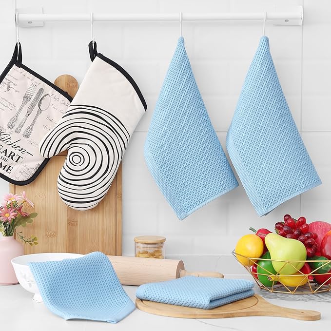 Homaxy 100% Cotton Waffle Weave Kitchen Dish Cloths, Ultra Soft Absorbent Quick Drying Dish Towels, 12 x 12 Inches, 12-Pack, Sky Blue